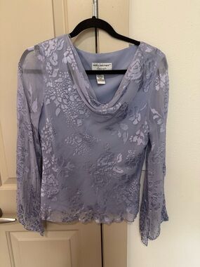 Papell Boutique Lavender Floral Burnout Cowl-Neck Blouse